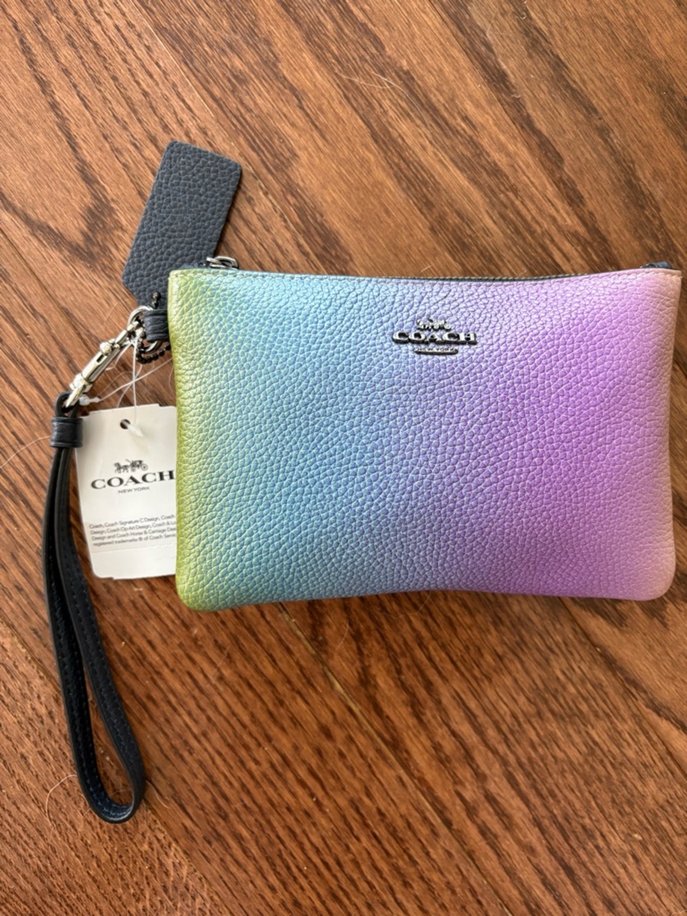 Coach Pastel Rainbow Ombre Pebbled Leather Wristlet - Discontinued